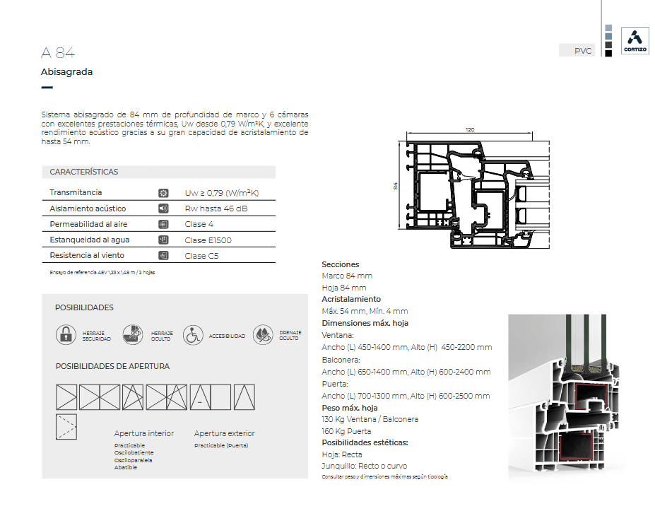 Ficha Técnica A 84 Abisagrada Ventanas PVC VP Haus