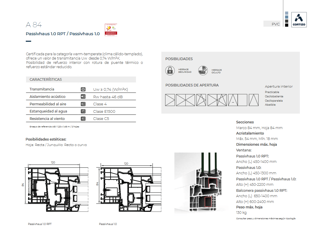 Ficha Técnica A 84 Passivhaus 1.0 Ventanas PVC Passivhaus