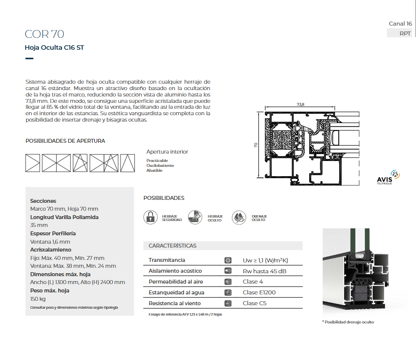Ficha Técnica Cor 70 C16 ST HO Ventanas Aluminio VP Haus